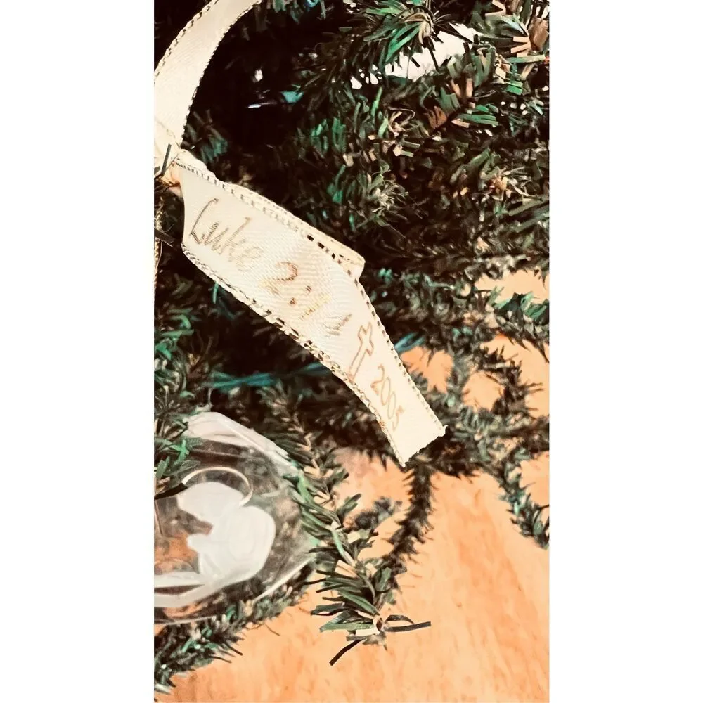 Frosted Nativity Ornament Luke 2:14 Vintage